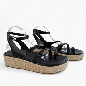 Aerosoles Dolly Sandals Black Leather Strappy Jute Flatform Platform Womens 11 M